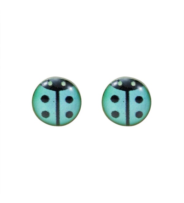 Petite Blue Beetle Lady Bug .925 Sterling Silver Stud Earrings - C4125HSN82N