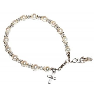 Children's Sterling Silver Cross Baptism and Communion Bracelet with Cultured Pearl and Swarovski Crystal - C211LOC9KT7