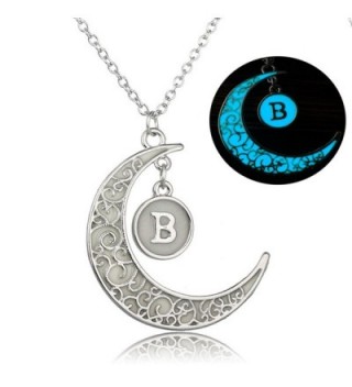 Linsh Initial Necklace Glow in Dark Hollow Out Carved Moon B Letter Pendant Necklace Color: Silver - CE12MG8XKON