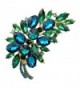 SANWOOD Feather Flower Rhinestone Brooch Broach Pin Banquet Badge Breastpin (Golden + Blue) - C717YT2YIZG