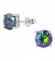 1.7 cttw Sterling Silver Round Cut Deep Set Rainbow Topaz CZ Stud Earrings - C611HGAZIOV