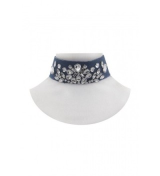 Womens Clear Jeweled Bling Bling Thick Choker Necklace NE7994 - Denim - C012O0J5DNI