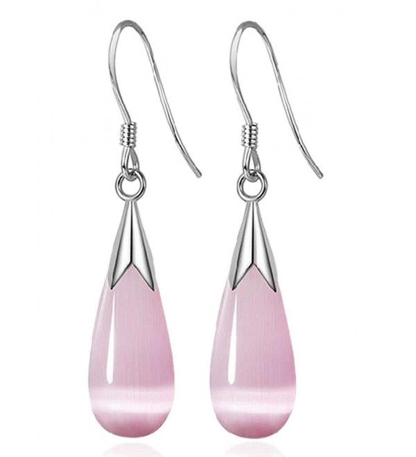 Wonvin Dangle Earrings- Women 925 Silver Plated Opal Drop Dangle Earrings Jewelry Color Pink - CC12G8KSFXV