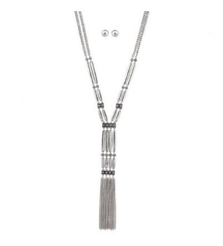 Lux Accessories Burnished Metal Bar Fringe Statement Necklace Matching Earrings. - CS127M2ZHV7