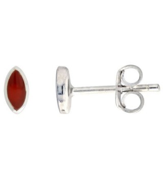 Sterling Silver Tiny Carnelian Stone Stud Earrings Navette Shape- 3/16 inch - CY113NT2WRL