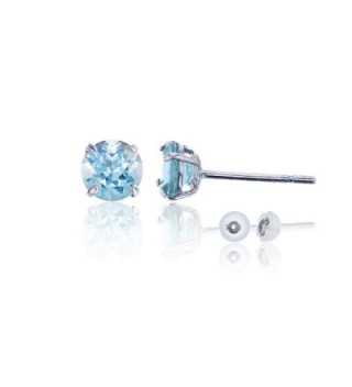 14K White Gold 4.00mm Round Stud Earring - Aquamarine - CN187ICZQRR