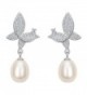 EleQueen 925 Sterling Silver CZ Cream Freshwater Cultured Pearl Teardrop Butterfly Bridal Drop Earrings - CM17YANIE2T
