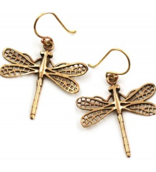 Bronze Filigree Dragonfly Earrings Drop Dangle Fish Hook Thailand Made Jewelry - C612BAP10Y9