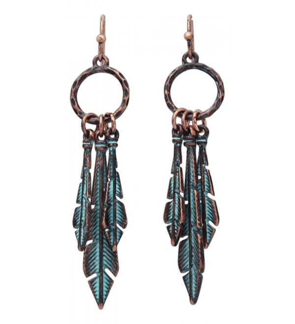 Rain Jewelry 2" Triple Feather French Wire Earrings with Copper Patina Finish - C412G0MCIRV