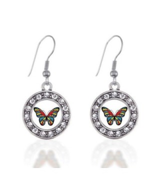 Autism Awareness Butterfly Circle Charm Earrings French Hook Clear Crystal Rhinestones - C6124BUK50L