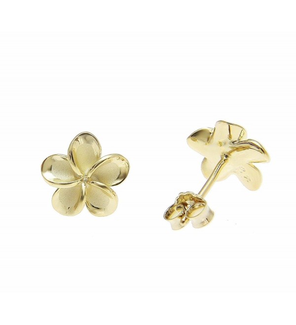 925 sterling silver yellow gold plated Hawaiian plumeria flower no cz stone post stud earrings 10mm - CS186EMC8ZW