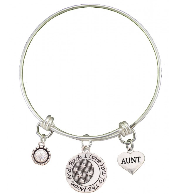 Aunt Love You To The Moon Silver Wire Adjustable Bracelet Heart Jewelry Gift - CG12BC1XWI9