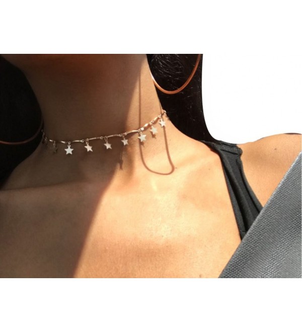 Women Sexy Sequins Choker Necklace Short Star Pendant Jewelry Chains (Gold color) - "		 	 Gold color	 	" - CC183MQ82AU