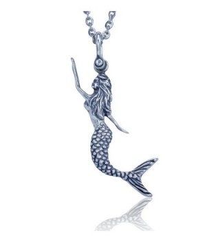 Swimming Mermaid Pendant Crafted in Sterling Silver on 18 Inch Necklace - C011IROEEUZ