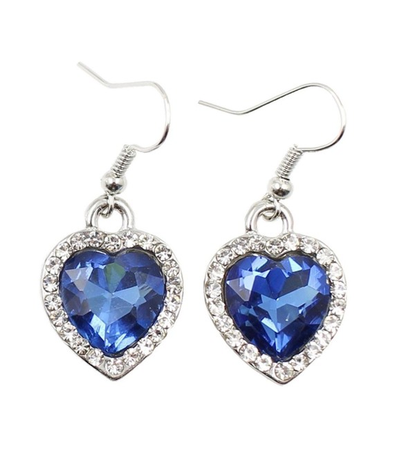 Sinlifu Titanic Ocean Heart Jewelry Set Crystal Pendant And Dangle Earrings Silver With Sapphire Stone - CE11VKEL83P