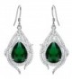 EleQueen 925 Sterling Silver Cubic Zirconia Teardrop Peacock Feather Bridal Hook Earrings - Emerald Color - CT1859HSWTZ