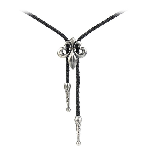Jenia Vintage Style Alloy Fashion Bolo Tie Leather Necklace Tie for Mens - PL0012-2-silver - C412N43AV9S