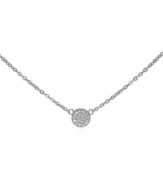 Tiny .925 Sterling Silver CZ Pave Disk Necklace Adjustable Chain 16" - 18" GIFT BOX - C511QB1GZMB