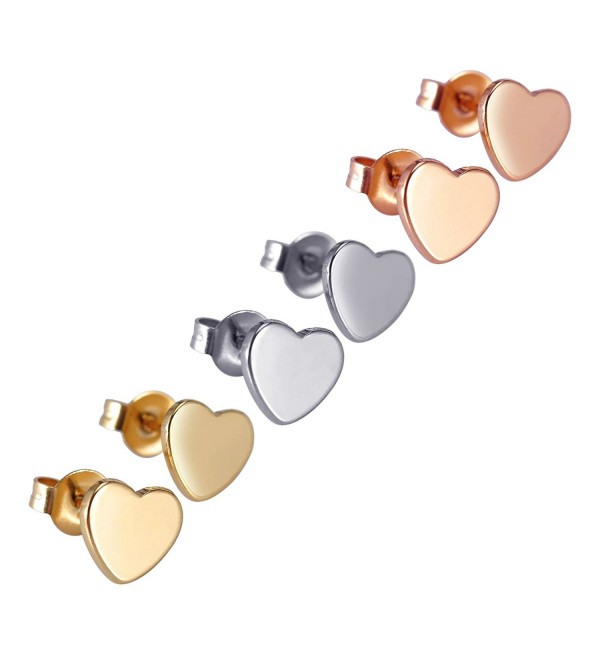 HooAMI Stainless Steel Heart Stud Earrings for Women Men 3 Pairs - CI182GK67NN