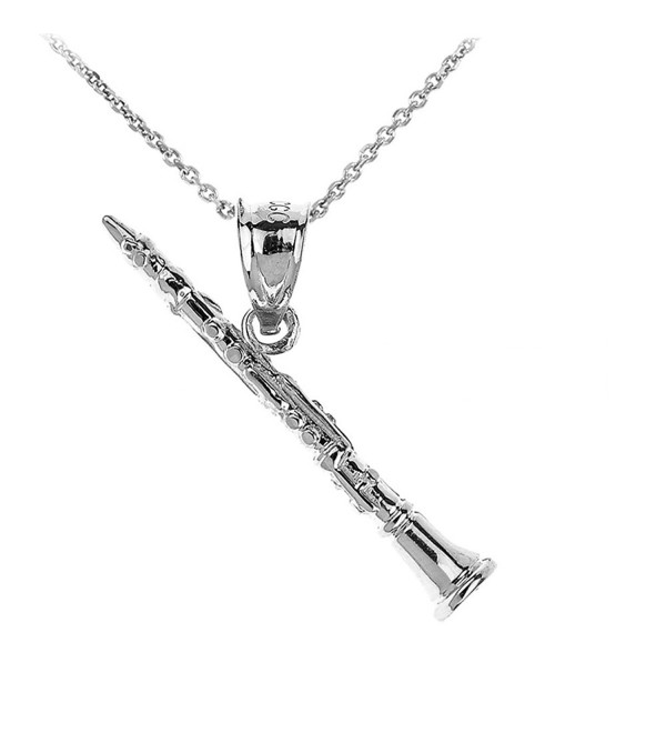 925 Sterling Silver Music Charm Clarinet Pendant Necklace - CB1290VQN39