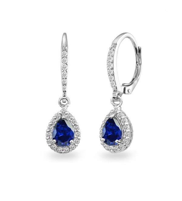 Sterling Sapphire Teardrop Leverback Earrings - Created Blue Sapphire - CB187UEI0DG