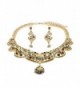 Dangling Teardrop Necklace Earrings Gold Tone