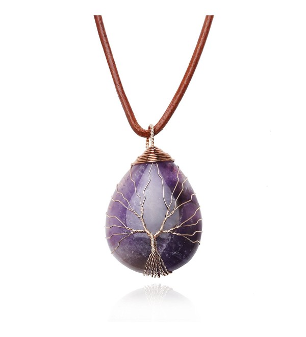 Teardrop Amethyst Pendant Necklace Handmade - Orange - CR187K6N5NZ