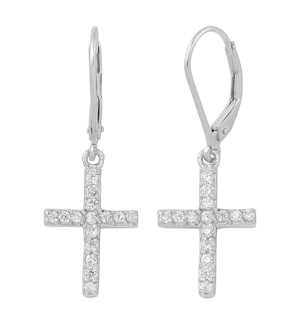 Sterling Silver And Cubic Zirconia Cross Dangle Earrings - C911OQBE31D
