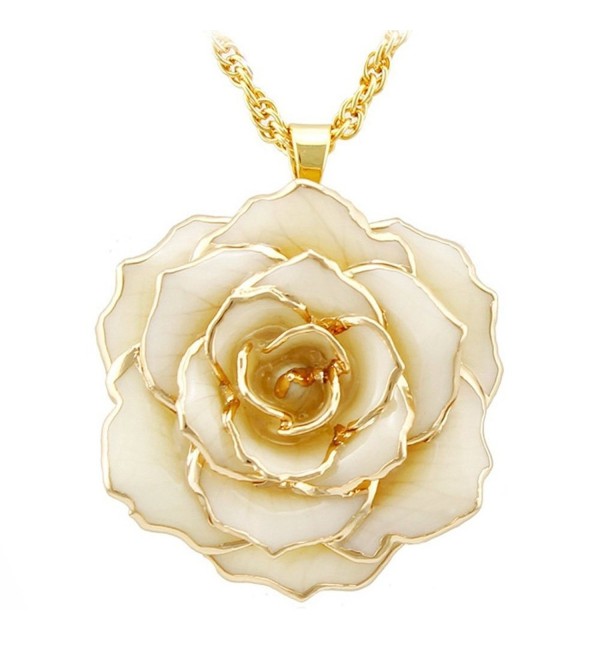DEFAITH Golden Necklace Chain with 24K Gold Dipped Rose Necklace - Best Anniversary Gift - Ivory - CV12NZ5UDFH