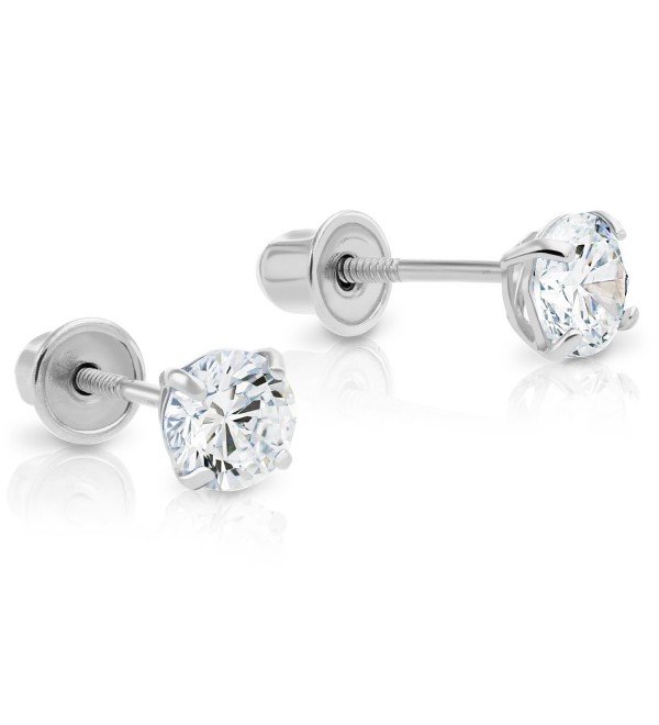 14k White Gold Cubic Zirconia CZ Solitaire Stud Earrings with Screw Backs (4mm) - C812BLUDQHD