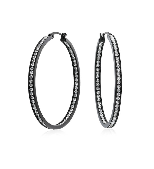 Bling Jewelry CZ Inside Out Black IP Plated Stainless Steel Hoop Earrings - CR115F3K27Z