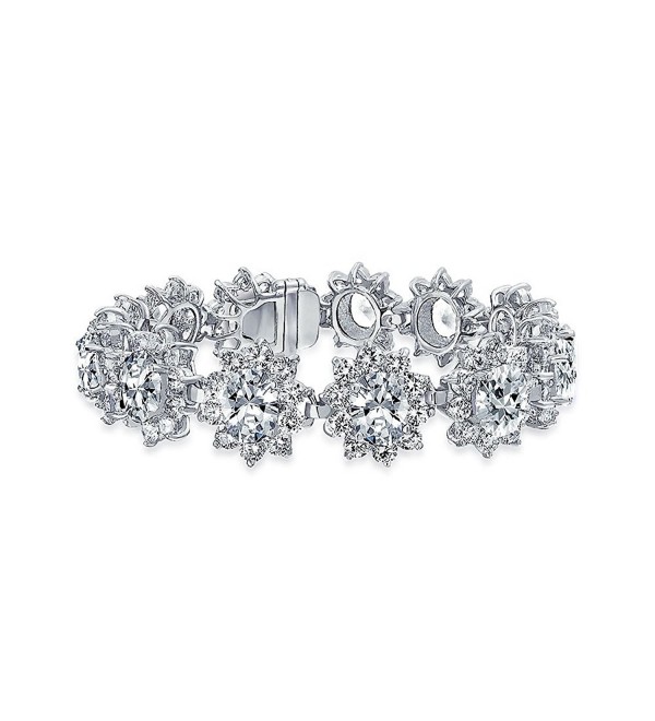 Bling Jewelry Oval CZ Flower Crown Bridal Tennis Bracelet Rhodium Plated - C111ETTAZ8V