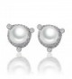 Caperci Cubic Zirconia CZ Halo Simulated Pearl Stud Earrings for Women - CV122P1L75F