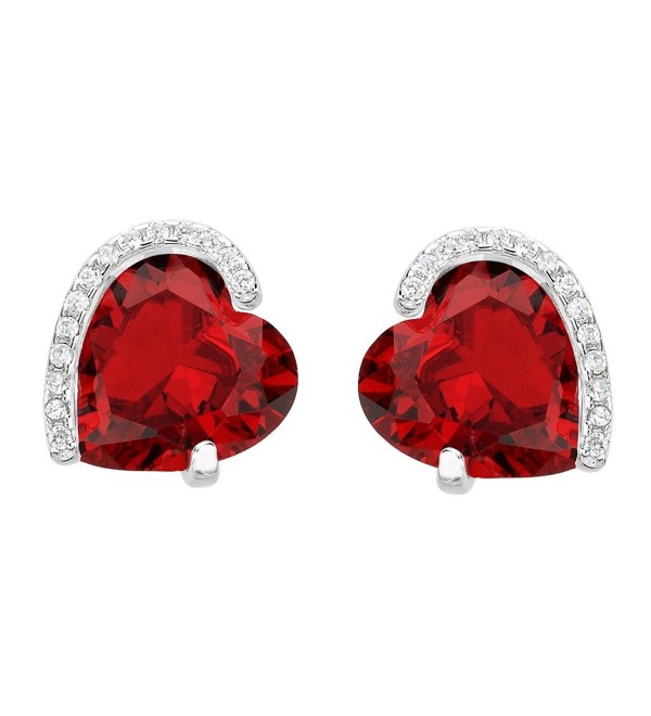 EleQueen 925 Sterling Silver Full Cubic Zirconia Forever Love Heart Bridal Stud Earrings Ruby Color - CJ12JKSUBFN