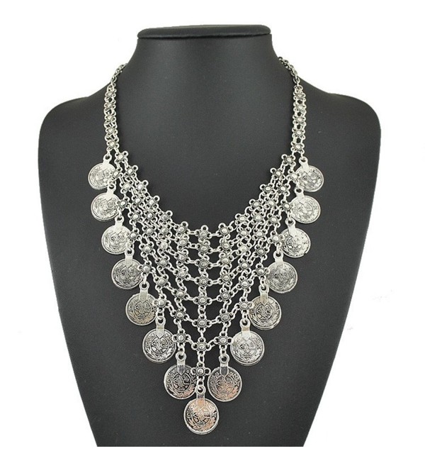 JoJo & Lin Vintage Boho India Exaggerated Coins Antique Silver Statement Necklace for Women - CG1280VYQKR
