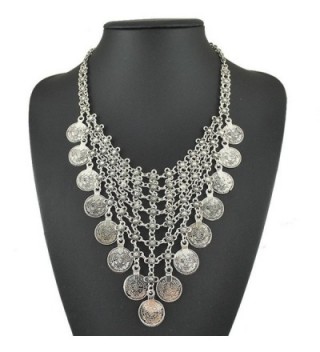 JoJo & Lin Vintage Boho India Exaggerated Coins Antique Silver Statement Necklace for Women - CG1280VYQKR