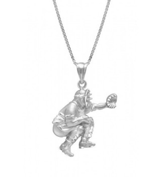Sterling Silver Baseball Back Catcher Necklace Pendant with 18" Box Chain - CK119FNSLUB