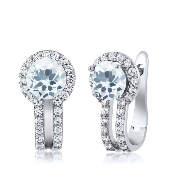 Sterling Silver Sky Blue Aquamarine & White Created Sapphire Gemstone Birthstone Earrings (1.40 Cttw- 5MM Round) - CV11N1SQN0L