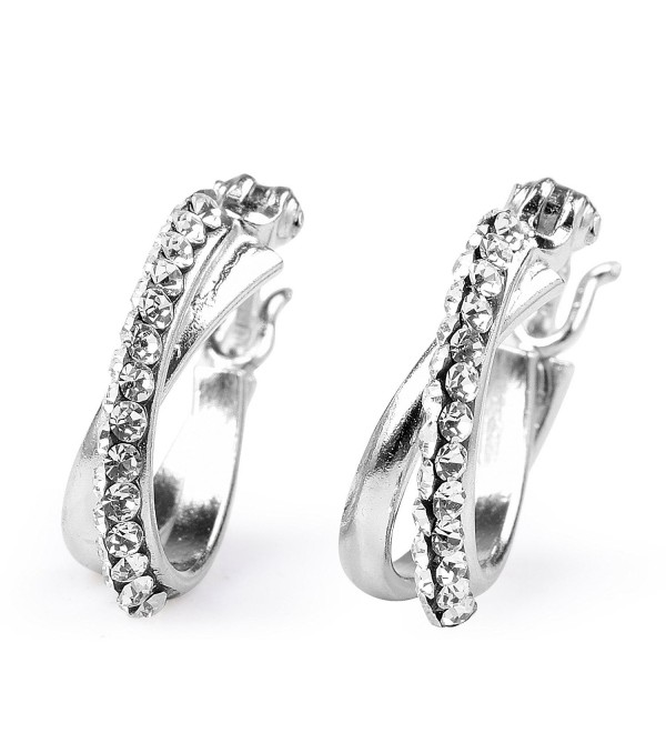 Sterling Silver White Crystal Simulated Diamond Two Layer Unique Hoop Earrings - CR12KJNAEVN