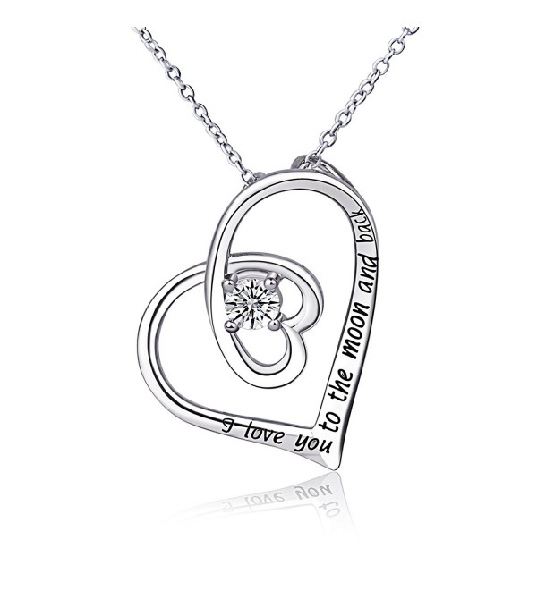 Sterling Silver I LOVE YOU TO THE MOON AND BACK Heart Pendant Necklace 18 inch - C612IDFXFIT