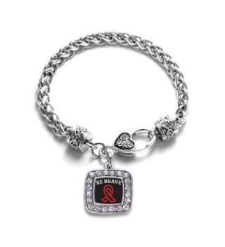 Be Brave Heart Disease Awareness Classic Silver Plated Square Crystal Charm Bracelet - CM11U7NY2PL