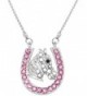 Lucky Horseshoe and Horse/Pony Silver Tone Necklace Choose Pink- Multicolor or Clear Crystals - CU17YKX3E2Q