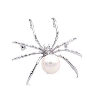 Victorian Style Mother of Pearl Body and Micro Pave Spider Brooches Pins Silver Tone - White - C5183QI0TDU