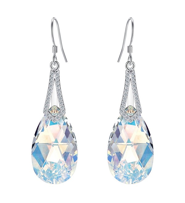 EleQueen Sterling Teardrop Iridescent Swarovski - Iridescent Aurora Borealis AB - CB12NB3YGM5