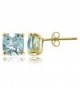 Sterling Silver 7mm Cushion-Cut Gemstones Stud Earrings- Choice of Colors - Blue Topaz-Gold Flashed Silver - CI182W7732D