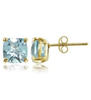 Sterling Silver 7mm Cushion-Cut Gemstones Stud Earrings- Choice of Colors - Blue Topaz-Gold Flashed Silver - CI182W7732D