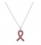 Lux Breast Cancer Awareness Never Give Up Pave Crystal Bow Pendant Pink Necklace - CH11VUAOBX7