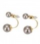 Double Ball Earrings Ear Jacket Pearl Earrings Classic Pearl Stud Earrings Two Grey Round Pearl - C0184E5NUGX