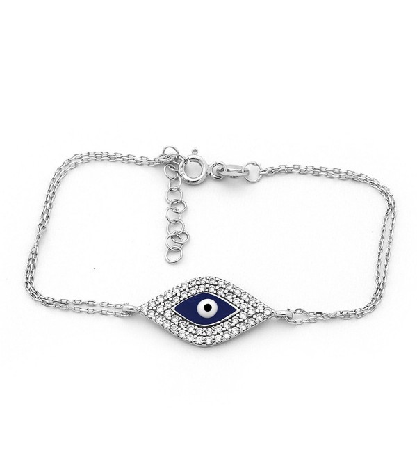 Solid Sterling Silver Rhodium Plated Cubic Zirconia Evil Eye Bracelet - C011JUZ3UH3