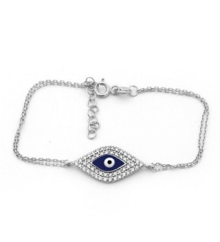 Solid Sterling Silver Rhodium Plated Cubic Zirconia Evil Eye Bracelet - C011JUZ3UH3